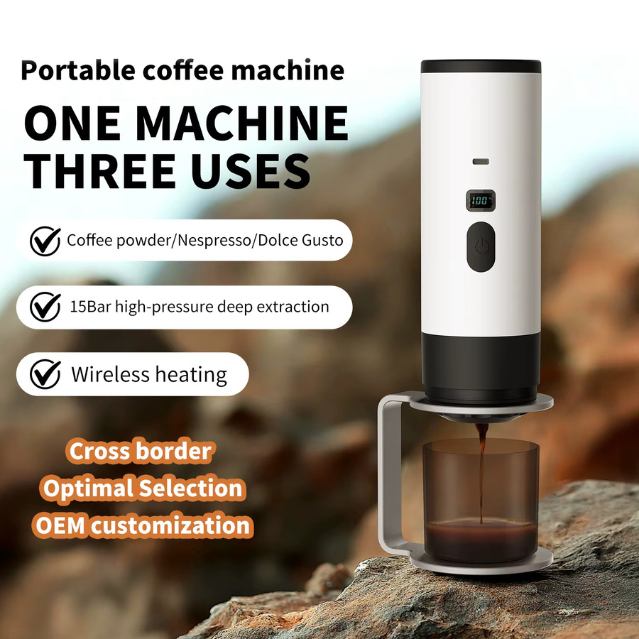 Omeser 3-in-1 Elektrische Kaffeemaschine Tragbarer Espresso-Kaffeebereiter für Kapseln und Pulver in Weiß - Bild 6
