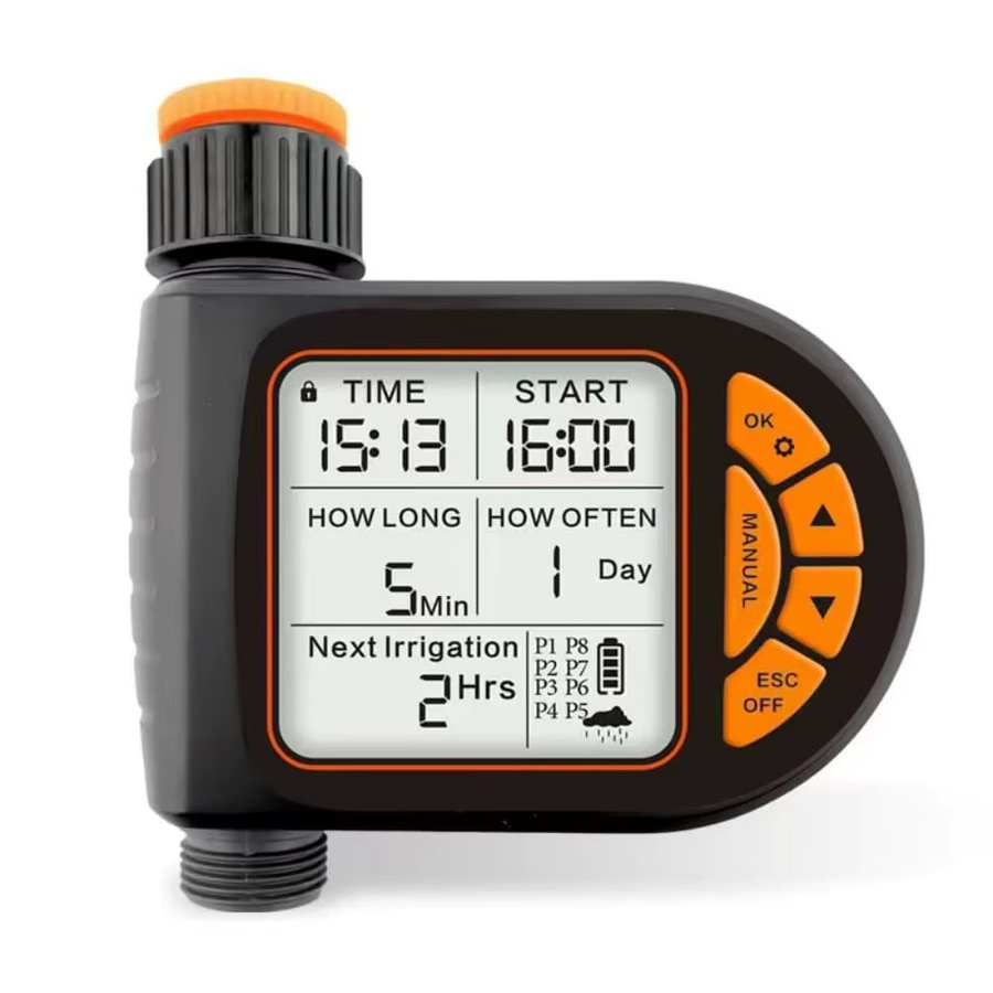 Programmierbarer Sprinkler-Timer in Schwarz für Gartenschläuche mit Regenverzögerung, manuellem und automatischem Modus - Bild 6