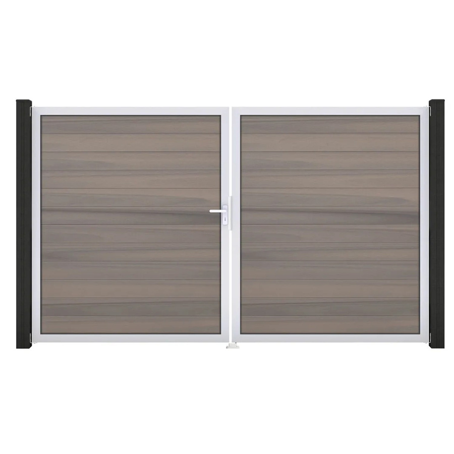 GroJa Solid Steckzaun Tor DIN Links EV1 als 2-flügeliges Doppel-Tor aus Aluminium und BPC in Bi-Color Sand - Bild 2