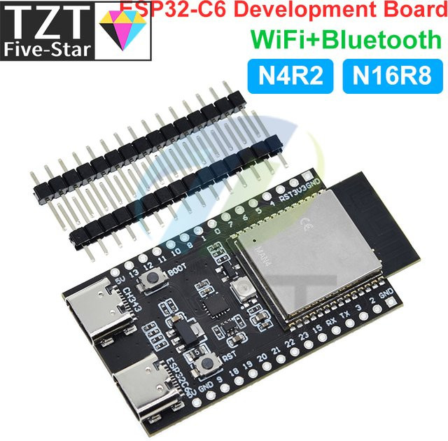 TZT ESP32-C6 DevKit C Entwicklungsboard mit WiFi und Bluetooth sowie USB-C Anschluss in Schwarz - Bild 1