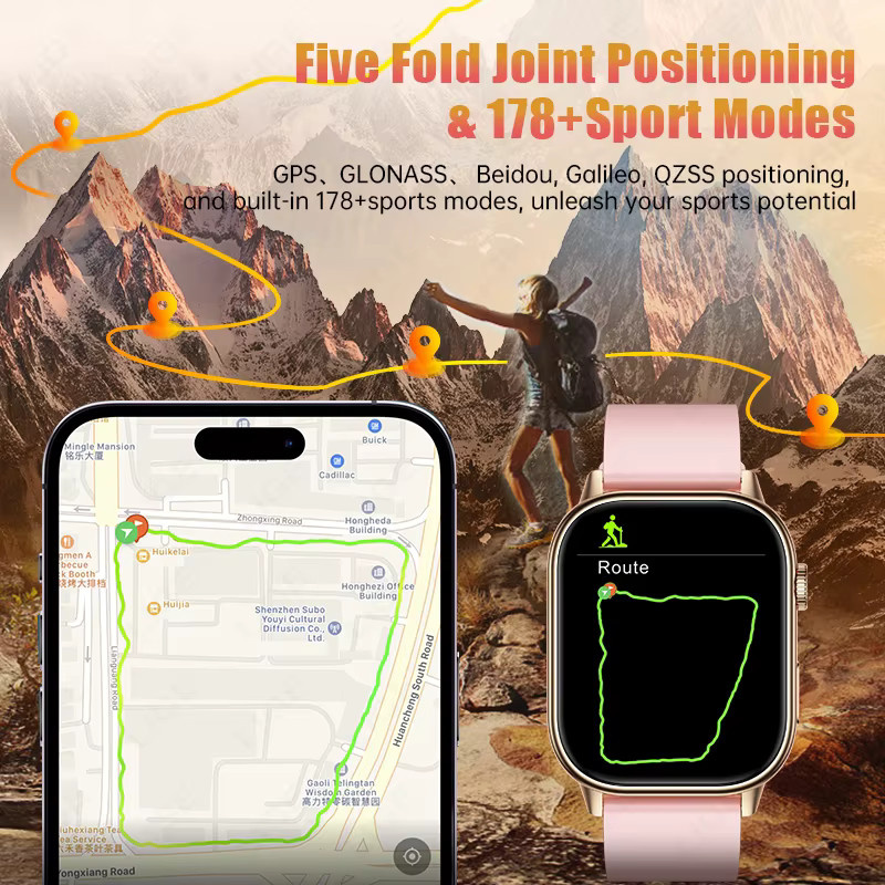 LIGE Smartwatch für Android und iOS mit 2,01 Zoll HD-Bildschirm, GPS, Herzfrequenzmessung, Bluetooth-Anruffunktion, Kompass und IP68 Wasserdichtigkeit in Pink - Bild 3