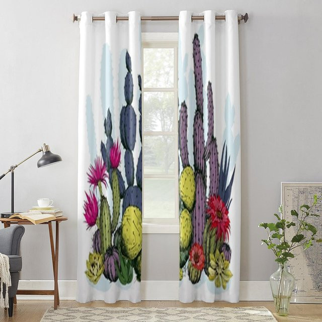 Super Six Fenstergardine mit Kaktus- und Blumenmuster in Grau und Multicolour, halbtransparentes Stoffvorhang-Panel aus Polyester, Breite: 135 cm, Höhe: 60 cm - Bild 1
