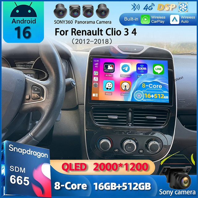 RSNAVI Android 15 Multimedia Autoradio mit Carplay für Renault Clio 3 und 4, Schwarz - Bild 1