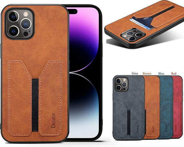 Eucagr Luxus Handyhülle aus Soft TPU Leder mit Kartenfach für iPhone 15 14 13 12 11 Pro Max Plus XS XR in Schwarz und Braun - Bild 1