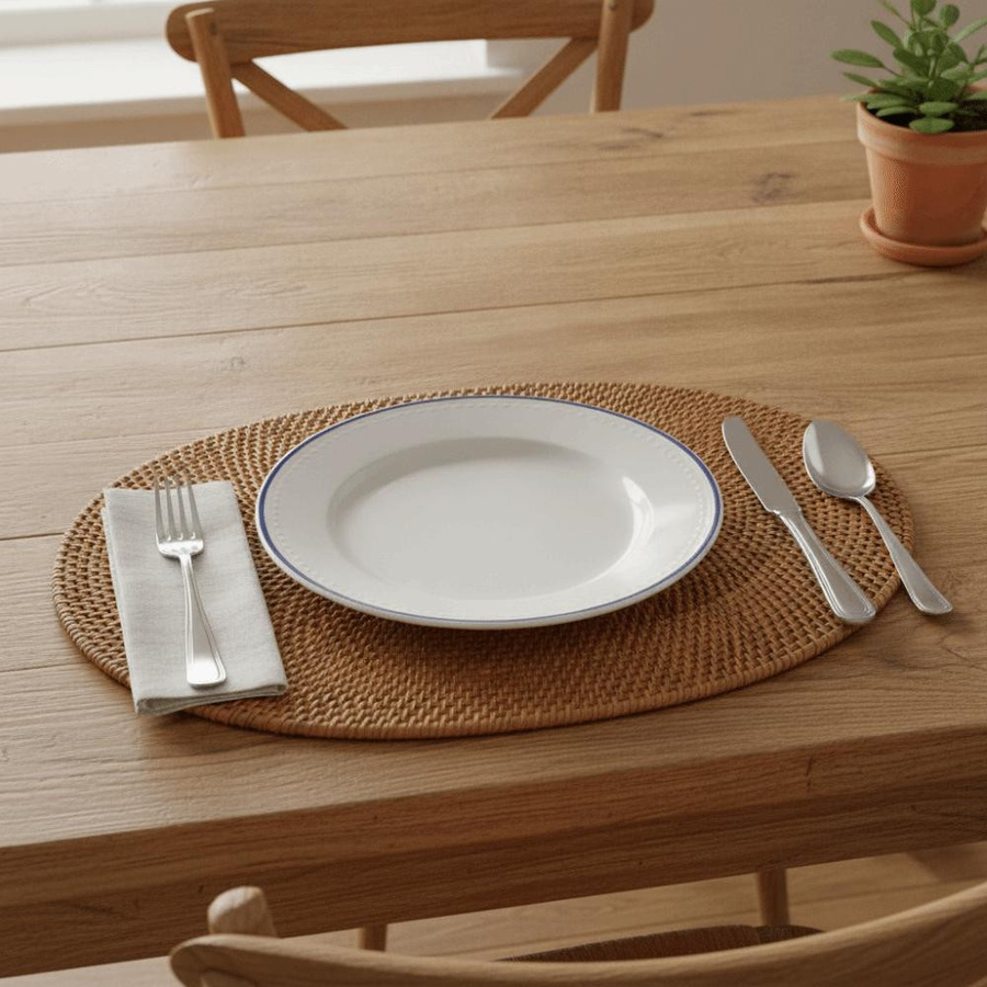 Handgefertigtes ovales Rattan-Platzset von pengchengge in Braun, rutschfester und hitzebeständiger Untersetzer für dein Geschirr - Bild 4
