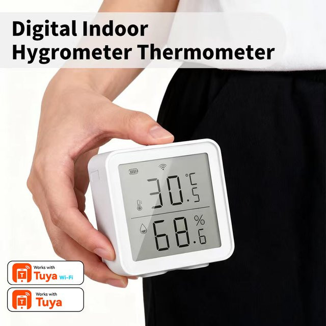 Wesense LCD Digitales Temperatur- und Feuchtigkeitsmessgerät für Innenräume mit Tuya Smart Life APP Fernüberwachung, Weiß - Bild 1