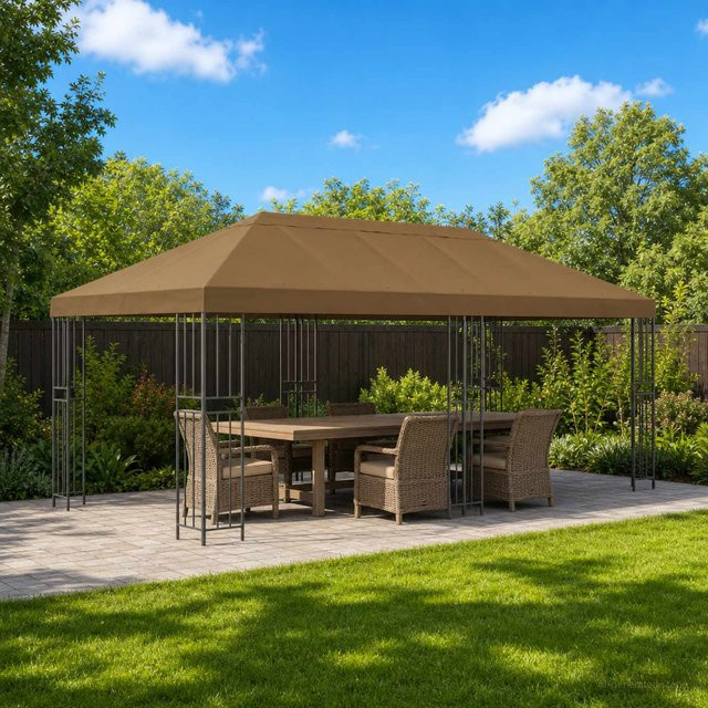 vidaXL Pavillon mit Seitenwänden aus Polyester und Stahl in Beige, B/T/H: 6 x 3 x 2,765 m - Bild 3
