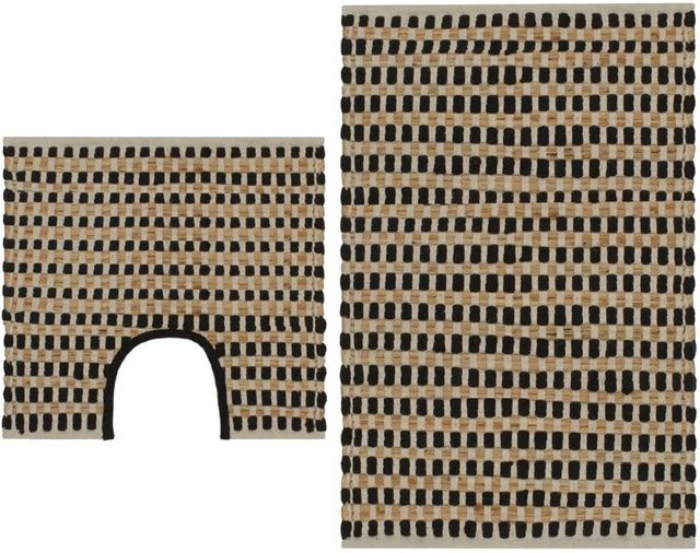 vidaXL Handgewebtes Badematten-Set aus Jute in Beige und Schwarz - Bild 1