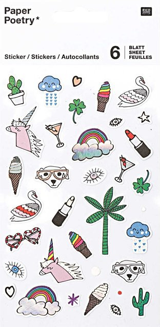 Rico Design Paper Poetry Sticker Regenbogen 6 Blatt - Bild 1