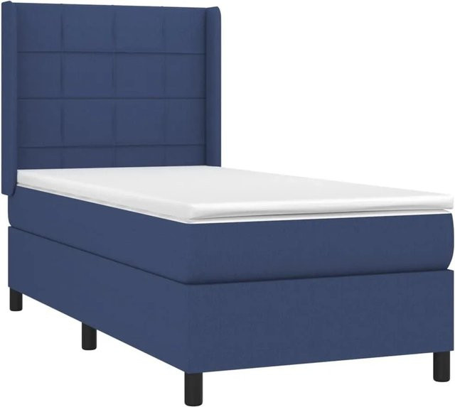 vidaXL Boxspringbett mit Matratze in Blau und Weiß, Hybridbett mit LED-Unterbettbeleuchtung und USB-Ladeport, B/T/H: 80 x 200 cm - Bild 1