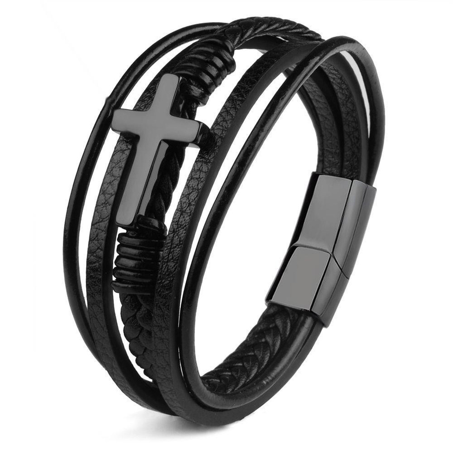 HNSP Armband, Leder, Schwarz, Herren, 23cm - Bild 3
