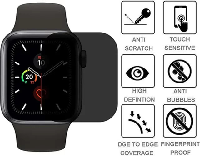TINUORA Gebogene Anti-Peep-Schutzfolie für Apple Watch 40 mm, 41 mm, 44 mm, 45 mm, Sichtschutzfolie für iWatch-Serie 9, 8, 7, SE, 6, 5, 4 in Schwarz - Bild 1