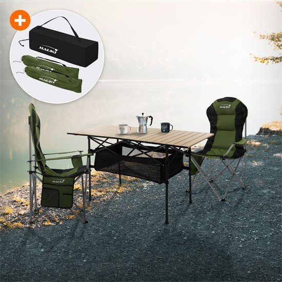 HAUKI Camping Set 3-teilig aus Aluminium mit Klapptisch Beige und 2 Campingstühlen Khaki - Bild 1