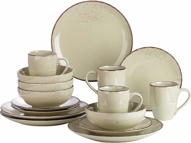 Vancasso Geschirrset aus Steingut in Beige, 16 oder 32-teiliges Dinner-Set mit Speisetellern, Desserttellern und 800 ml Tassen - Bild 1