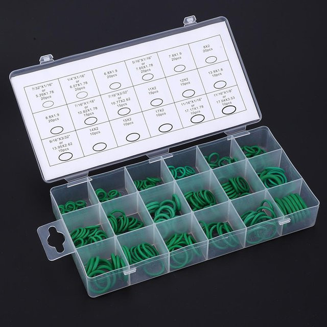 270-teiliges O-Ring-Sortiment aus Buna-N-Gummi mit hochtemperaturbeständiger Dichtung von TOMTOP JMS in Grau und Grün - Bild 1