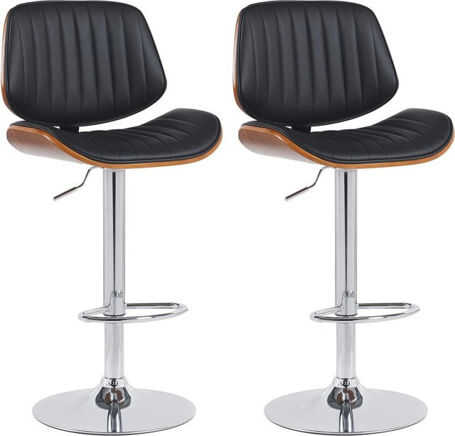 DELUKE 2er Set Barhocker LOSAN aus Kunstleder in Walnuss/Schwarz mit Lehne, höhenverstellbar und drehbar, B/T/H: 50 x 50 x 94 cm - Bild 1