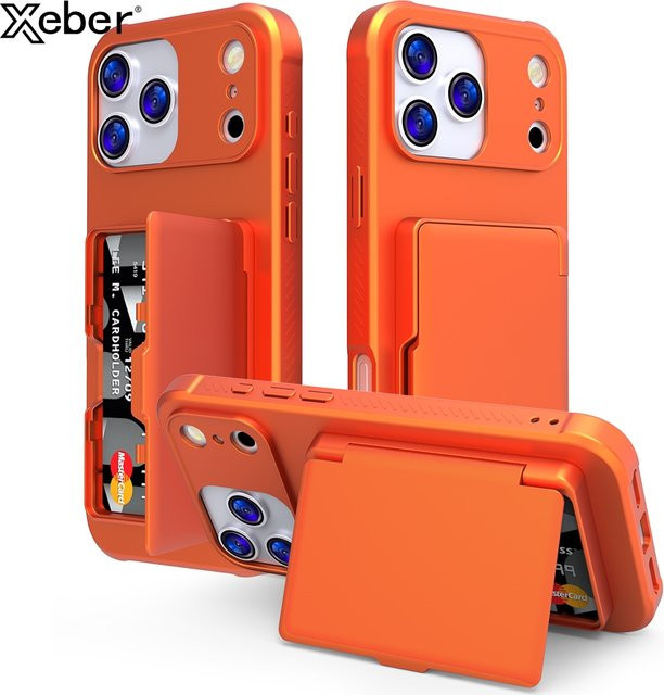 Apple Flip-Kartentasche mit Spiegel und Kartenfach für iPhone 17, 16 Pro Max, 16 Pro, 16 Plus und 16 Air in Blau oder Orange - Bild 1