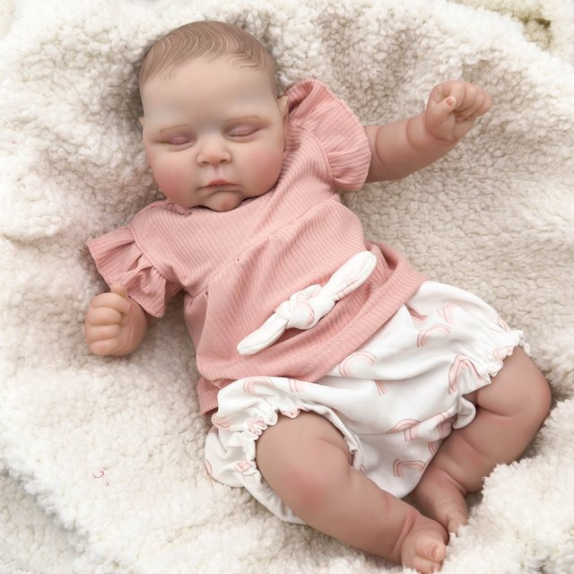 NPK Baby-Reborn-Puppe, 50 cm, Rosa / Pink, schlafend, mit bemaltem Haar - Bild 1