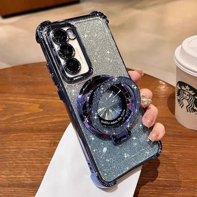 Glitzernde Coner Airbag-Schutzhülle aus weichem TPU für Samsung Galaxy A57 A56 A55 Serie in Silber mit magnetischer Halterung und Anti-Drop-Funktion - Bild 1