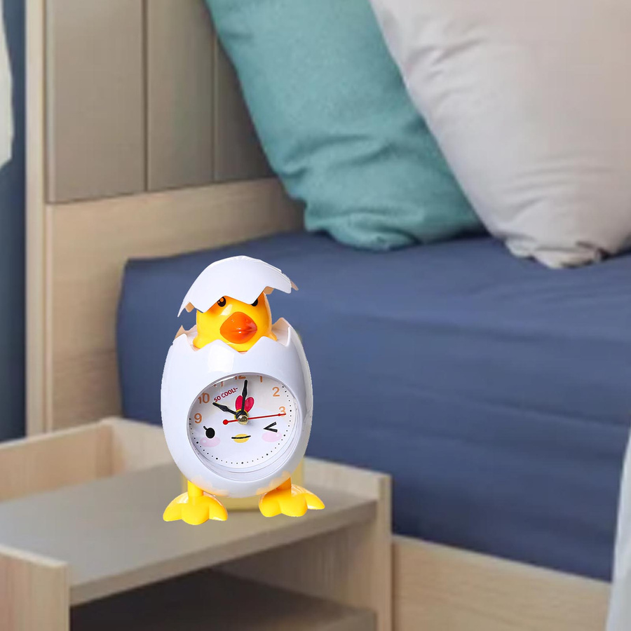 CosyHome Küken-Wecker für Kinder mit Quarzwerk, analoger Desktop-Wecker aus Kunststoff in Weiß und Gelb - Bild 2