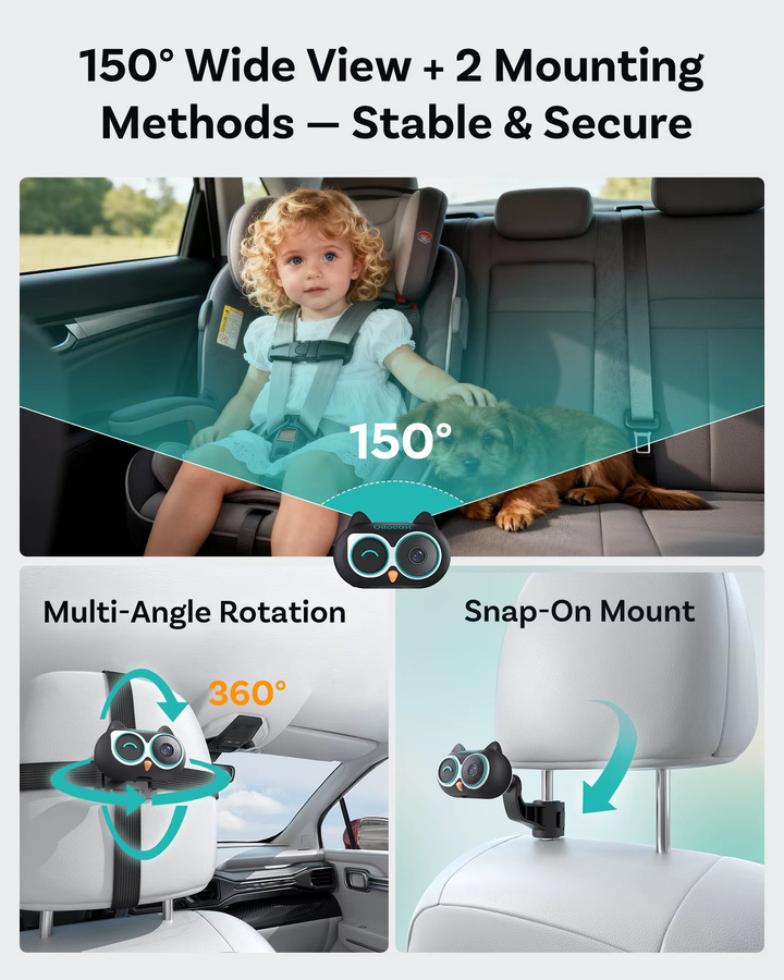 Ottocast Cabin Care Kabelloser CarPlay-Adapter mit 150 Grad Weitwinkel-Nachtsichtkamera für Autos mit kabelgebundenem CarPlay, Schwarz - Bild 3