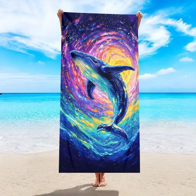 Sandfreies Strandtuch JMG Household Supplies mit Aquarell Blauwal Ozean Druck, schnelltrocknend, Farbe: Blau/Mehrfarbig, B: 50 cm, H: 100 cm - Bild 1