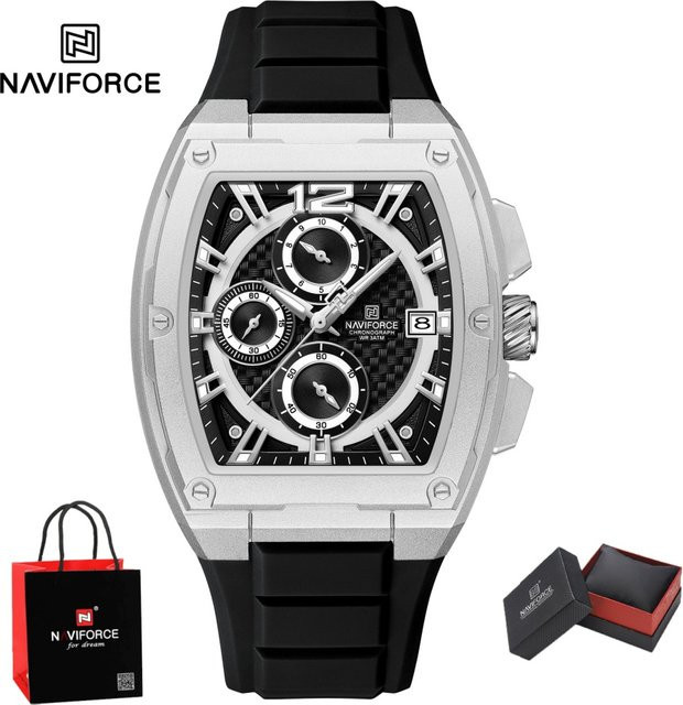 NAVIFORCE Chronograph Armbanduhr, Quarz, Silikonband, Schwarz, Herren - Bild 1