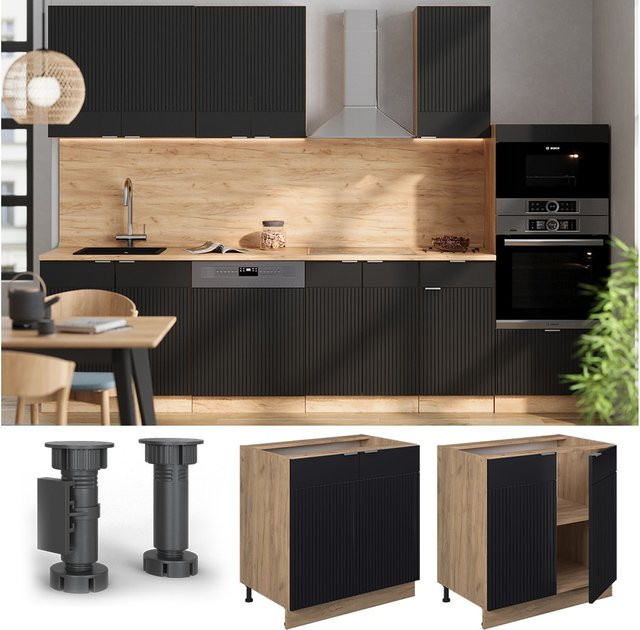 Vicco Unterschrank Fame-Line Eiche Schwarz gestreift mit Arbeitsplatte Anthrazit Breite: 80 cm - Bild 1