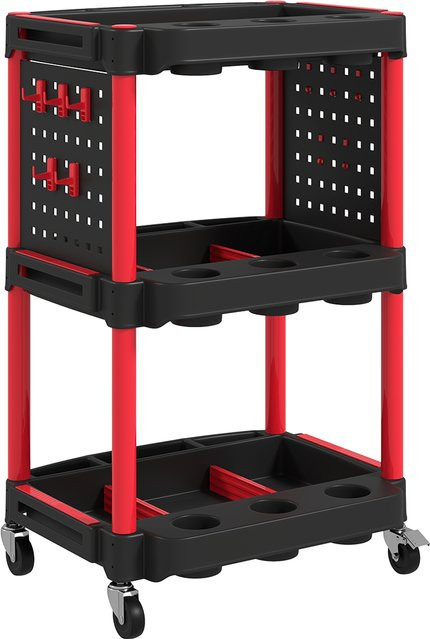 HOMCOM Werkstatt-Rollwagen mit 3 Etagen und 10 Haken, Schwarz, B/H/T: 47,5 x 89 x 56,5 cm - Bild 1