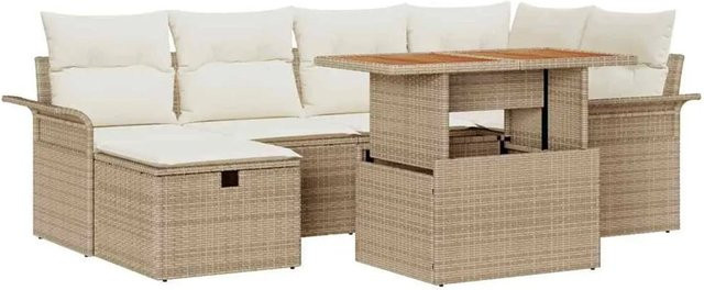 vidaXL 7-teiliges Garten-Sofa-Set aus Polyrattan mit Kissen in Beige für Garten, Balkon und Terrasse - Bild 1