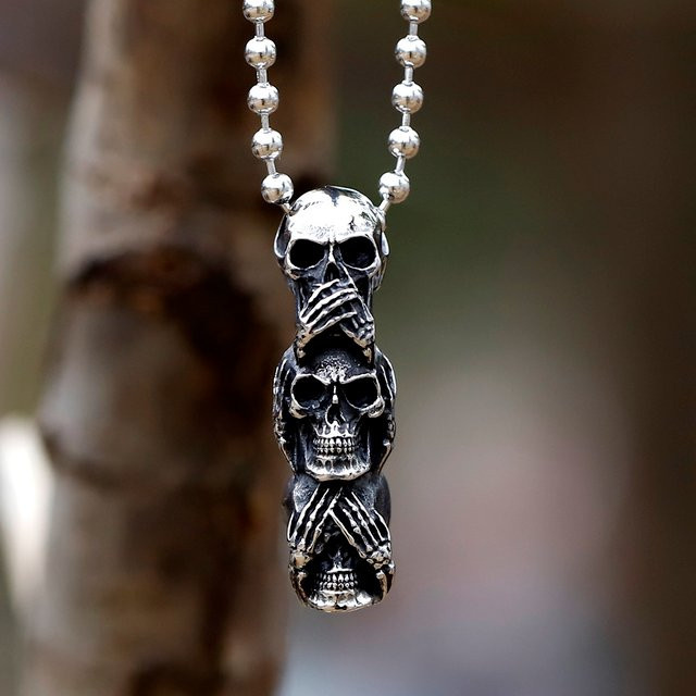 Vikingar Lin Halskette Totenkopf, Edelstahl, Silber, Unisex - Bild 1