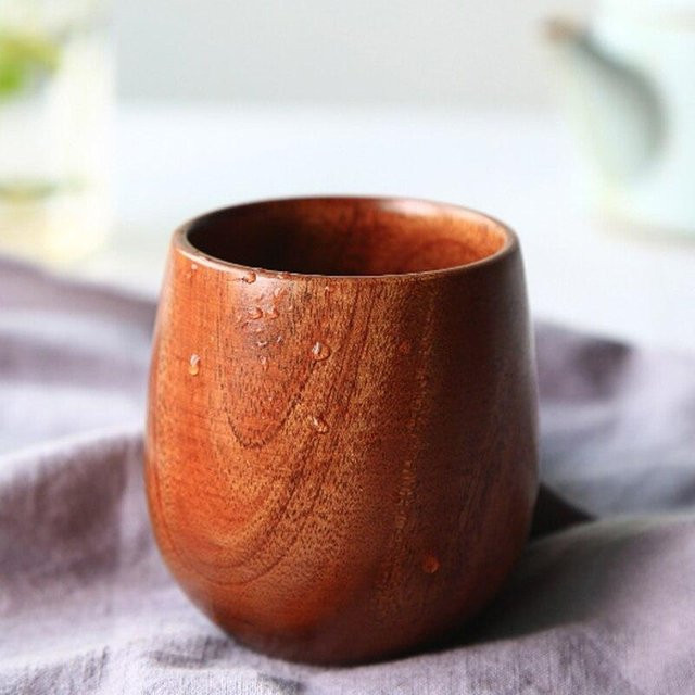 Handgeschnitzte Holztasse von Yiran Furniture aus Massivholz mit kreativem Muster, bauchige Teetasse in Schwarz, 100 ml - Bild 1