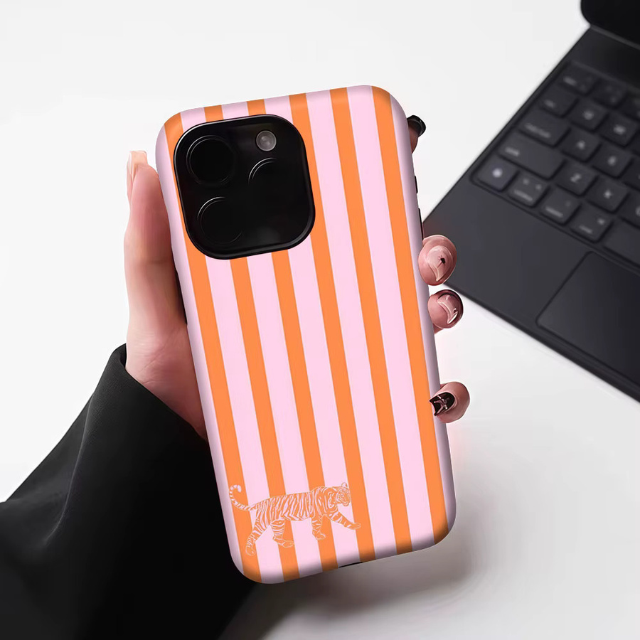 Aurbe Matte 2-in-1 MagSafe Hülle mit Film für iPhone 17 16 15 14 Plus Pro Max, Stoßfeste Hartschale, Rosa-orange gestreifter Tiger - Bild 6