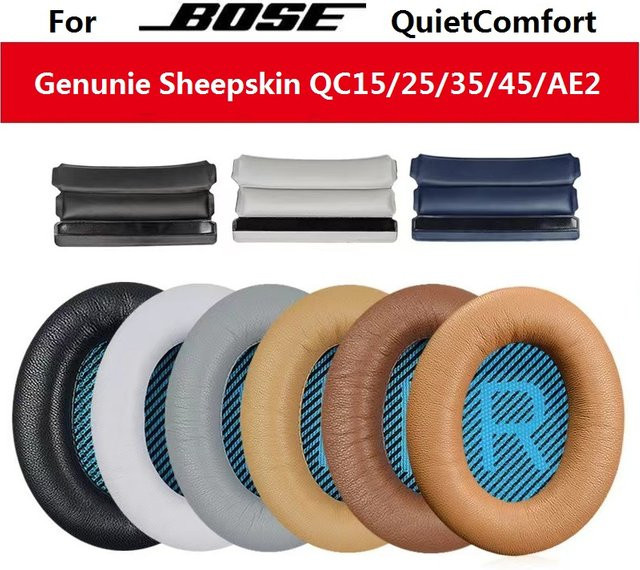 Bose Ersatz-Ohrpolster aus echtem Schaffellleder für QuietComfort QC15 QC25 QC35 QC35II QC45 AE2 in Schwarz - Bild 1