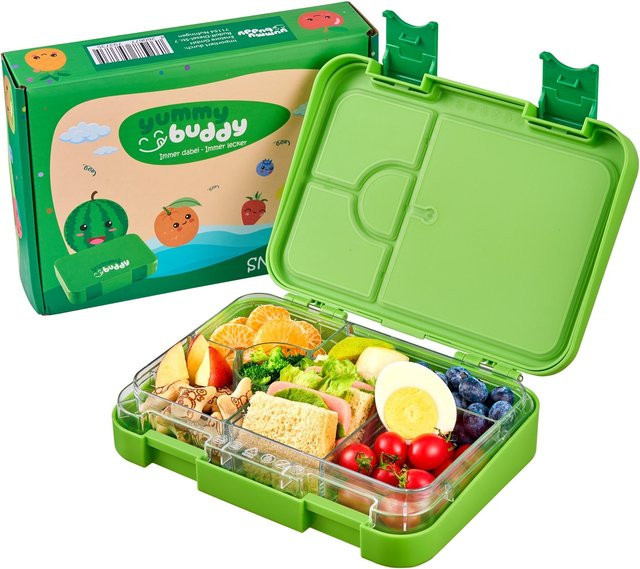yummy buddy Kinder Brotdose mit 6 Fächern und Klick-Verschluss, BPA-frei, Grün - Bild 1