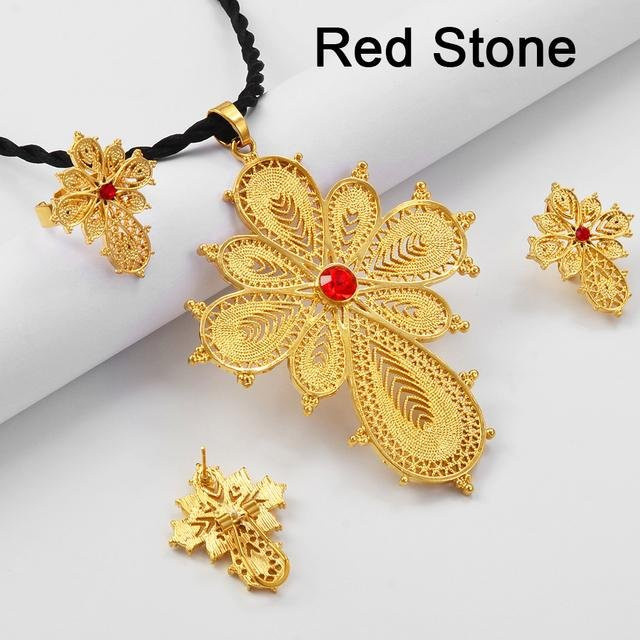 Anniyo Schmuckset, Messing, Gold, Rubin, Damen - Bild 1
