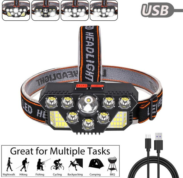 8 Sicherheitslichter in Schwarz mit verschiedenen Lichtmodi und verstellbarem Winkel für Wanderungen - Bild 1
