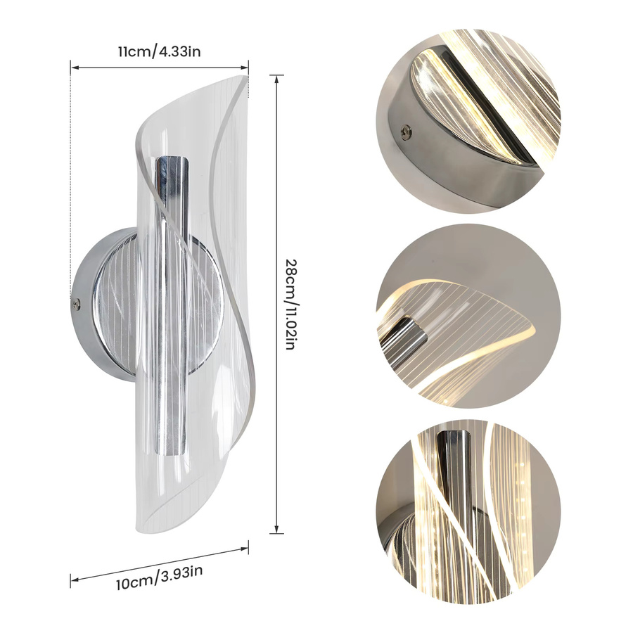 Moderne LED-Wandleuchte aus Metall und Glas mit Up-Down-Lichtfunktion und dreifarbiger CCT-Steuerung für Wohnzimmer, Schlafzimmer oder Treppenbereiche - Bild 2