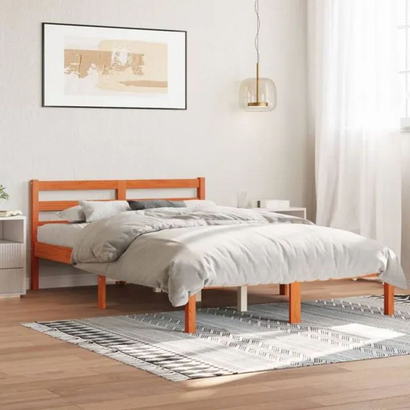 Massivholzbett vidaxl aus Kiefernholz in Braun, Modernes Skandinavisches Design, B/T/H: 140 x 200 x 69,5 cm (ohne Matratze) - Bild 1