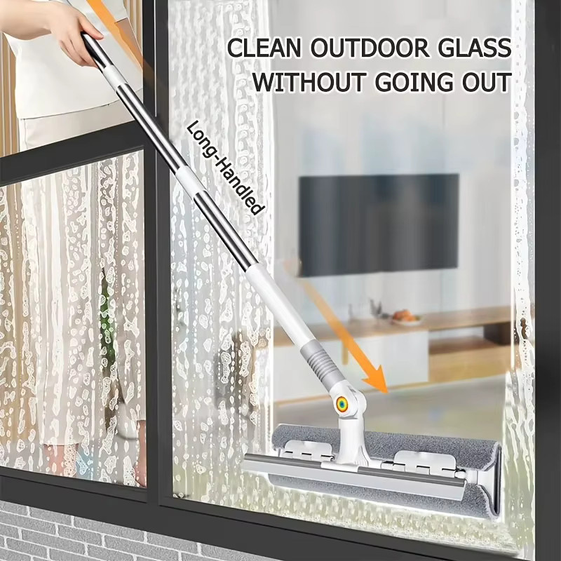 Untior 2-in-1 Glaswischer mit Teleskopstiel und Mikrofasertuch, 360 Grad drehbarer Kopf, Weiß - Bild 3