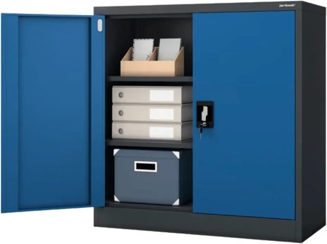 JAN NOWAK Aktenschrank BEATA mit Flügeltüren und Schloss, Anthrazit-Blau, H: 93 cm, B: 90 cm, T: 40 cm - Bild 1