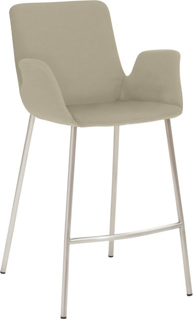 Mayer Sitzmöbel Tresenhocker mit Armlehnen und Vierfuß-Gestell, Mikrofaser in Lederoptik, Farbe Taupe, Gestell Silber, B/T/H: 53 x 49 x 95 cm - Bild 1