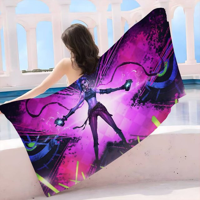 A-Arcane Mikrofaser-Strandtuch Jinx Anime Design, mehrfarbig, saugfähig und schnell trocknend - Bild 1