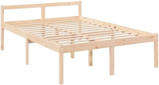 vidaXL Seniorenbett aus Massivholz Kiefer, rustikal und unbehandelt, B/T: 140 x 190 cm - Bild 1