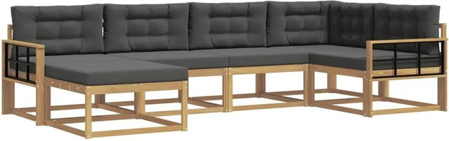 vidaXL Outdoor-Sofagarnitur 5-teilig in L-Form mit Ottoman, Weiß und Anthrazit, aus Akazienholz und UV-beständigem Polyester - Bild 1