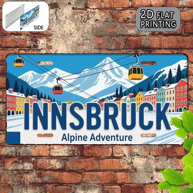 CIFBUY Innsbruck Vintage Metall-Aluminium-Schild als dekoratives Wandschild, Mehrfarbig, B: 30,48 cm, H: 15,24 cm - Bild 1