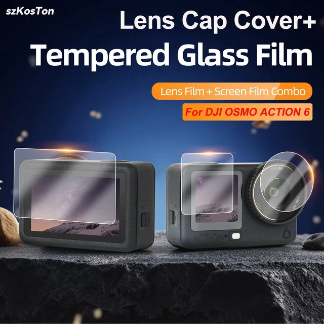 DJI OSMO Action 6 Displayschutzfolie und Objektivdeckelabdeckung aus gehärtetem Glas mit Härtegrad 9H, transparent - Bild 1