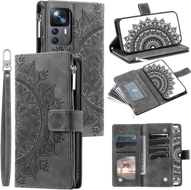 Xiaomi Crossbody Leder Geldbörse mit Reißverschluss und Handy Hülle inklusive Lanyard in Grau für verschiedene Xiaomi und POCO Modelle - Bild 1