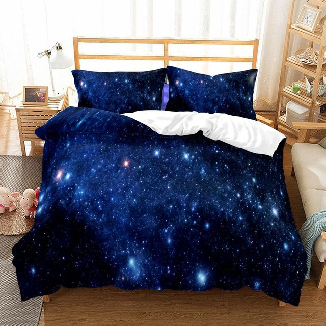 Lodestar Mondnacht 3D Bettwäscheset aus Mikrofaser mit Sternen-Motiv in Blau, 3-teilig, B/H: 150 x 200 cm - Bild 1