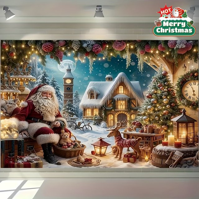 VIKAMA Weihnachtsmann Schneeszene Wandteppich für Wohnzimmer und Kinderzimmer zur Weihnachtsdekoration - Bild 1